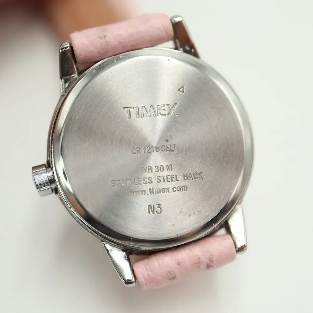Timex Indiglo Pink Backlight Womens Silver Tone 25mm Watch Leather w New Battery